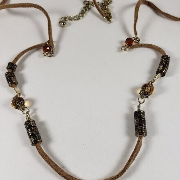 🌟 Gold-Tone Brown Cord Colorful Beaded Necklace w/ Beads Cluster Pendant, Chic - Picture 8 of 12